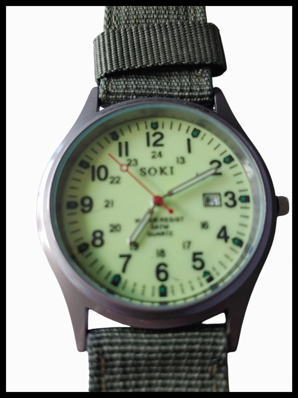 Luminous Dial Field Watch with Olive Nylon Strap